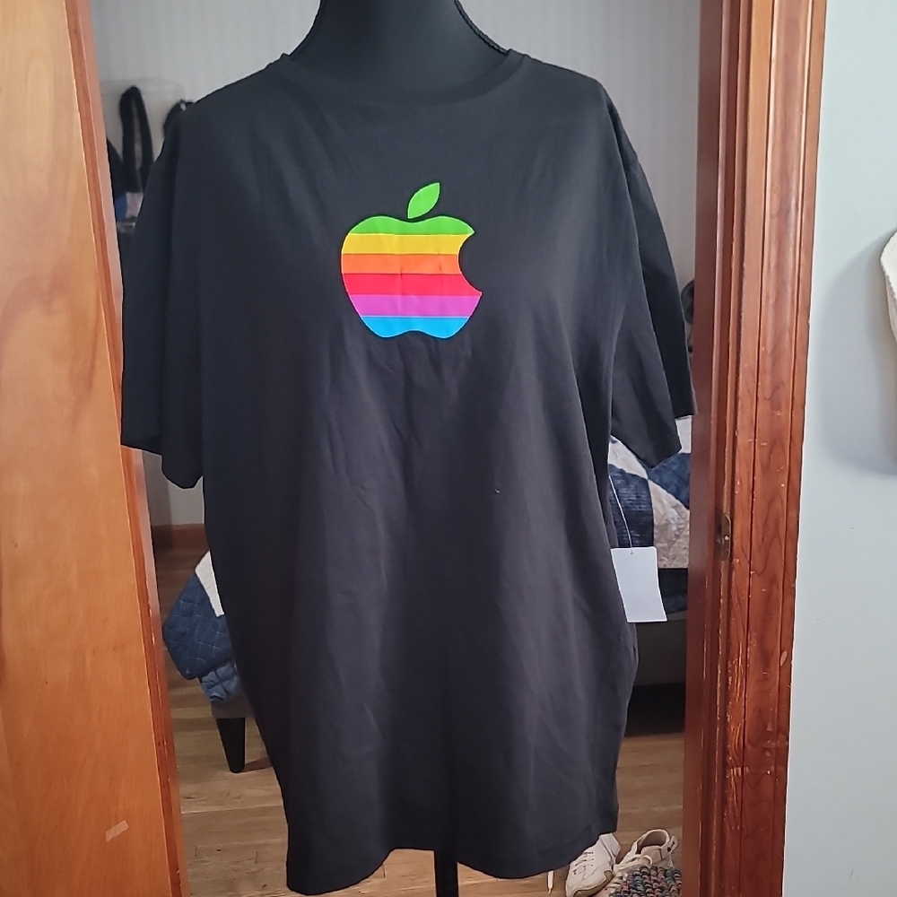Black Tee with Colorful Apple Graphic